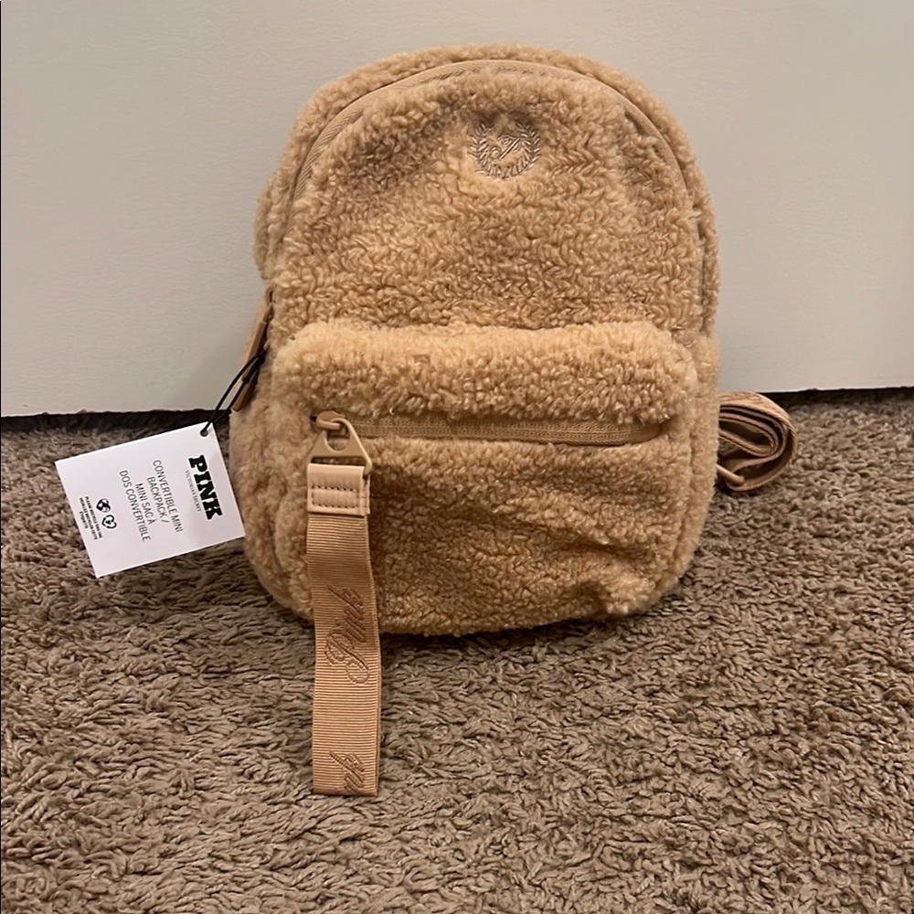 PINK Victoria's Secret Kids Tan Fuzzy Backpack